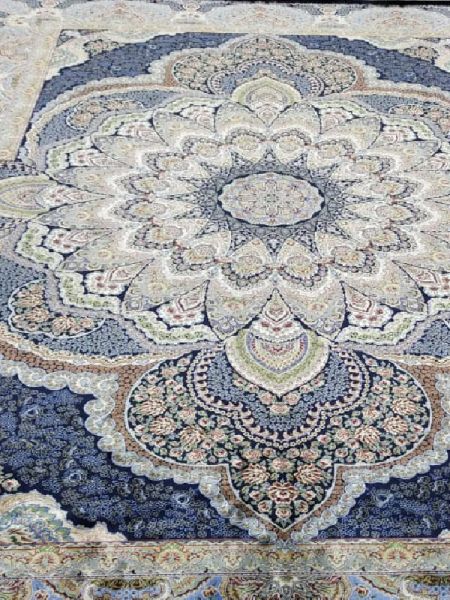 Persis; Powder Blue Hand-knotted Silk on Silk Kashmiri European-style Carpet; 5 X 7 Feet. Persis; Powder Blue Hand-knotted Silk on Silk Kashmiri European-style Carpet; 5 X 7 Feet. RespectOrigins.Com