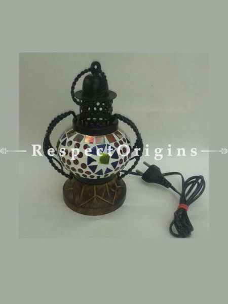 Handcrafted Blue Pottery Electric Desk Table Lantern Lamp for Home Decor; 4 Inch; RespectOrigins.com