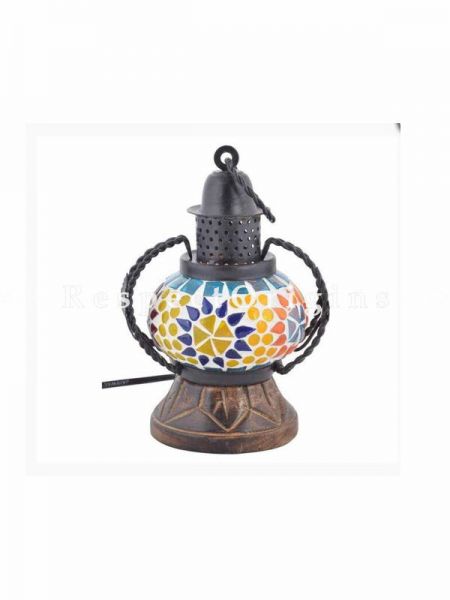 Exquisite Handcrafted Colorful Blue Pottery Electric Desk Table Lantern Lamp for Home Decor; 4 Inch; RespectOrigins.com