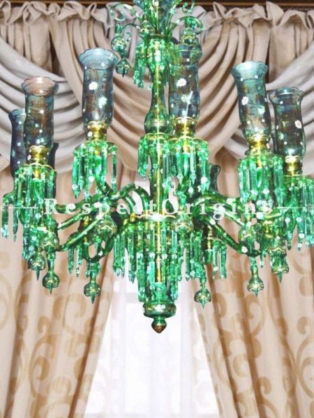 Buy Emerald Green with Gold Hand-Painted Handcrafted Glass Chandelier Lights; 12 Arms. At RespectOriigns.com