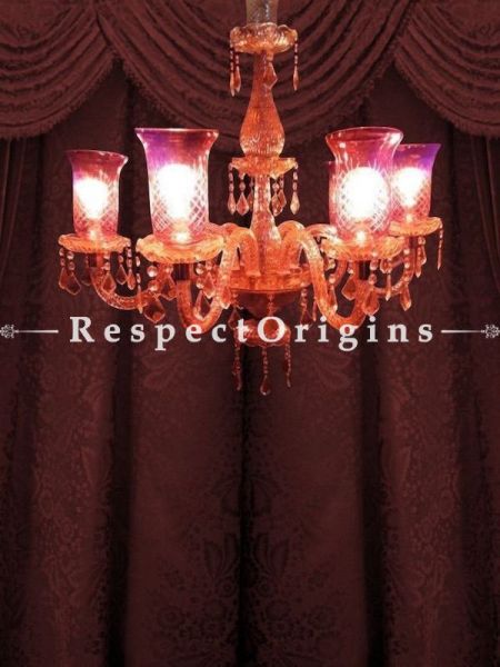 Buy Soft Fuschia Pink Handmade Glass Lamp Chandelier with 6 arms in Fine detail. At RespectOriigns.com