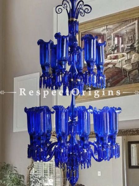 Buy Majestic Blue Two-tiered Rare Stunning Glass Lamp Chandelier. 18 Arms! At RespectOriigns.com