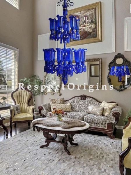 Buy Majestic Blue Two-tiered Rare Stunning Glass Lamp Chandelier. 18 Arms! At RespectOriigns.com