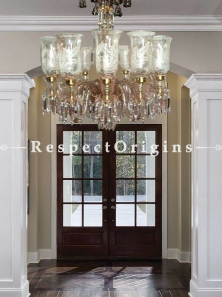 Buy Classic 8 Arm Handmade Glass Chandelier in White and Gold. At RespectOriigns.com