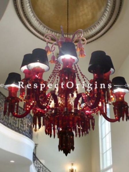 Buy Red Hot Glass and Crystal Mid-century Elegant Handcrafted Chandelier with Lampshades in Black Fabric in 12 Arms. At RespectOriigns.com