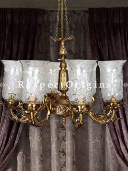 Buy Elegant Ivory White Handmade Glass Lamp with ornate 6-Brass Arms. At RespectOriigns.com