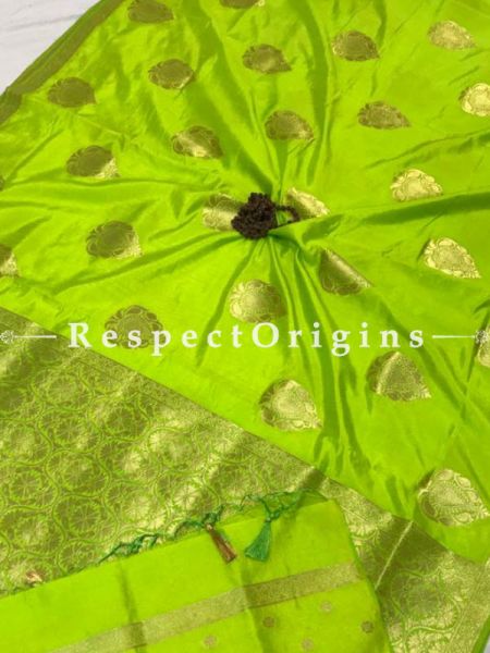 Lime Green Chanderi Paithani Silk SareeAll Over Butta With RunningDesigner Blouse.Saree-6.2 Meter.; RespectOrigins.com