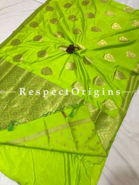 Lime Green Chanderi Paithani Silk SareeAll Over Butta With RunningDesigner Blouse.Saree-6.2 Meter.; RespectOrigins.com