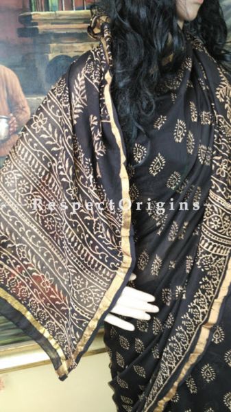 Chanderi saree Cotton; Black and White, RespectOrigins.com
