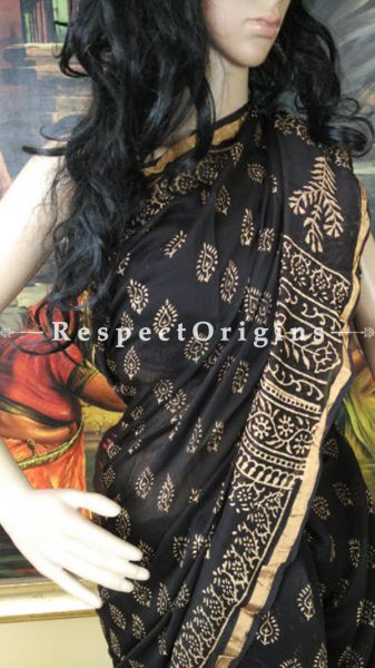 Chanderi saree Cotton; Black and White, RespectOrigins.com