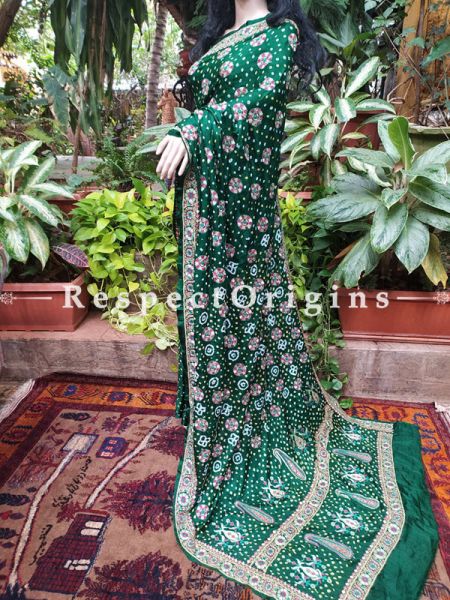 Rich Emerald Green Fine Benarasi Wedding Silk Saree with Zari Buti, Border n Pallu; Blouse included; RespectOrigins.com