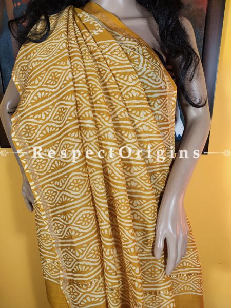 Chanderi Silk Saree with Zari Border in Yellow; Blouse included.; RespectOrigins.com