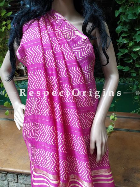 Red Chanderi Silk Saree with Sangneri Block Prints; Blouse included; RespectOrigins.com