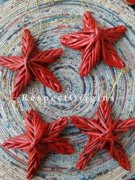 CHRISTMAS STARS, The handcrafted stars come in a set of 4 in red color ; RespectOrigins.com