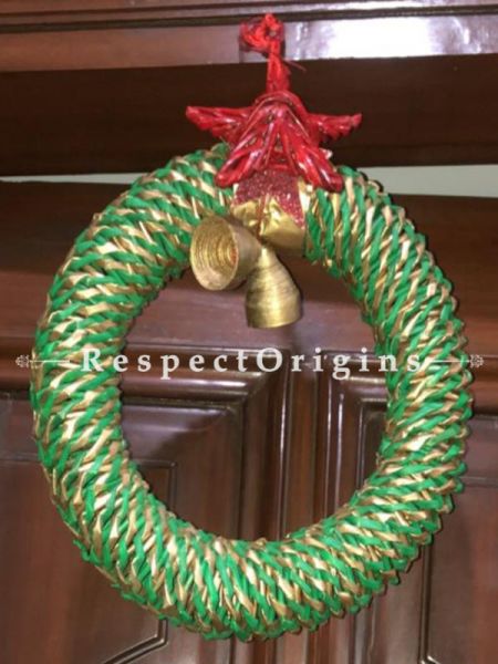 Christmas Wreath; The handcrafted wreath comes in green and golden color; Comes in single piece only; RespectOrigins.com