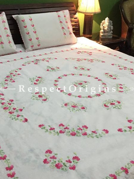 Buy Classy Needle work; Red on Cream; Bedspread; 2 Pillow Cases included; 90x108 in At RespectOrigins.com