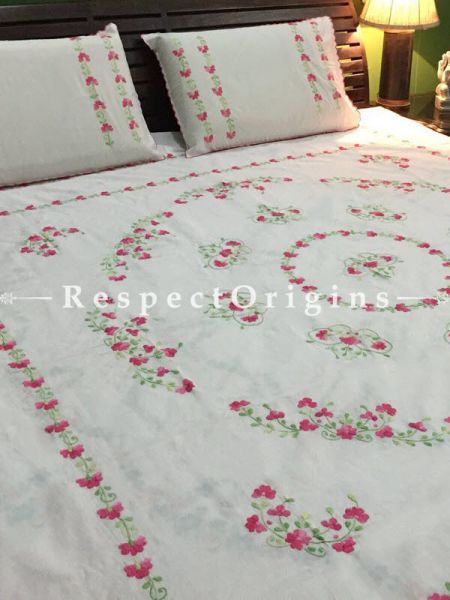 Buy Classy Needle work; Red on Cream; Bedspread; 2 Pillow Cases included; 90x108 in At RespectOrigins.com