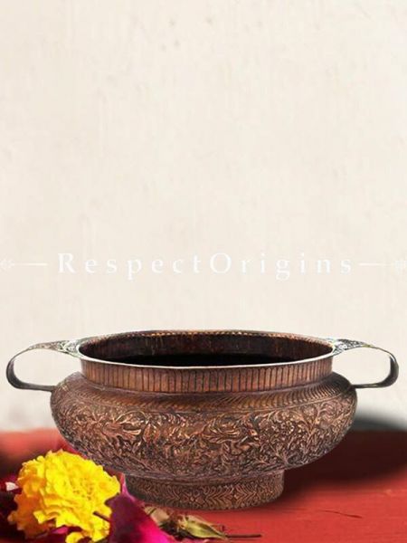 Buy Copper Urli Pot Embossed 14.96 Inches At RespectOrigins.com