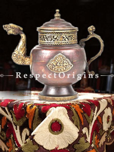 Buy Handmade Copper Teapot With Embossed Design & Chain At RespectOrigins.com