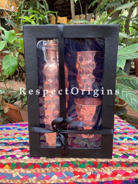 Ayurveda Pure Copper Gift Box Set; Bottle w/ 2 Glasses; RespectOrigins.com