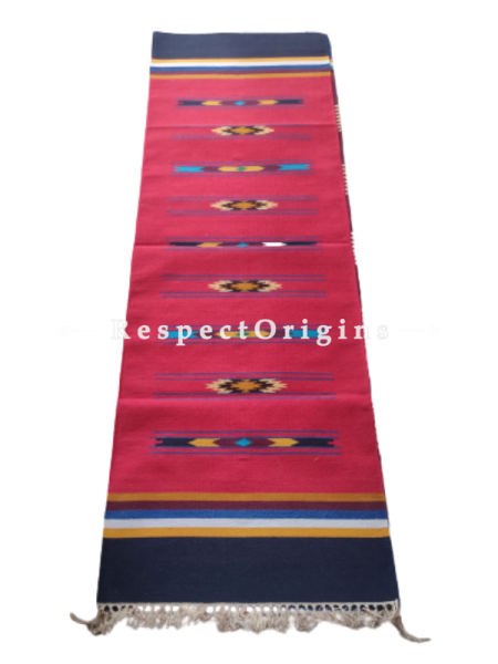 Red Waranagal Interlocked Cotton Floor Runner with Geometrical Design ; Size 2x6 Ft; RespectOrigins.com