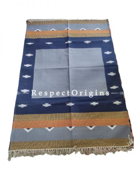 Blue Waranagal Interlocked Cotton Rugs  with Geomertical Design
