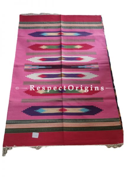 Pink Waranagal Interlocked Cotton Rugs  with Geomertical Design