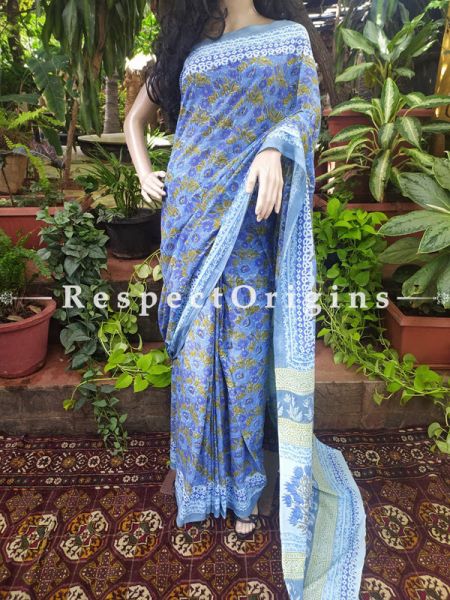 Pure Cotton Mul Block Print Summer Saree with Blouse.