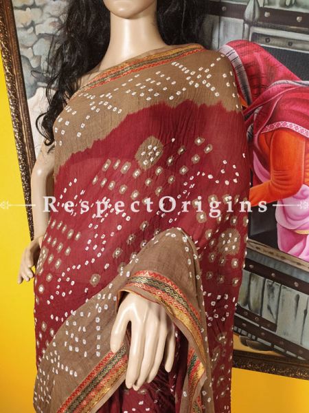 Contrast Bandhani Tie Dye Cotton Saree with Blouse; Multicolour