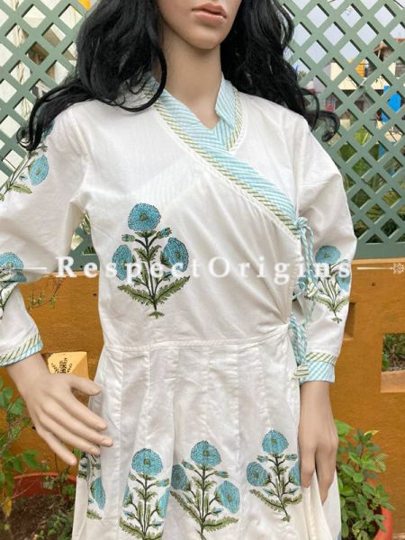 Trendy White Cotton  Hand Block Printed Floral Pattern Dress for Women; Free Size; RespectOrigins.com