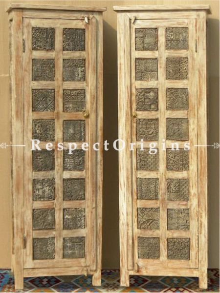 Buy Country Wooden Old Printing Block Single Door Almirah; 22x16x66 in; Pair At RespectOrigins.com