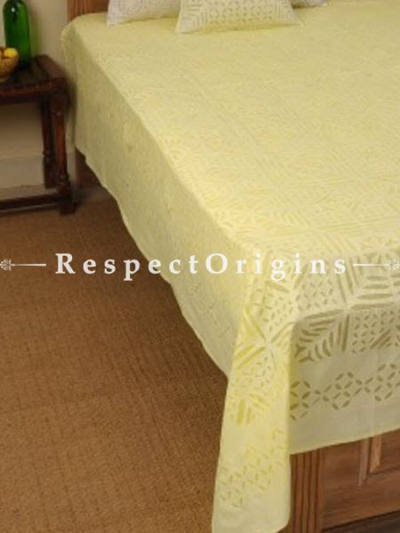 Buy Cream color Applique Work bed cover; Double, Cotton, 90x108 in At RespectOrigins.com