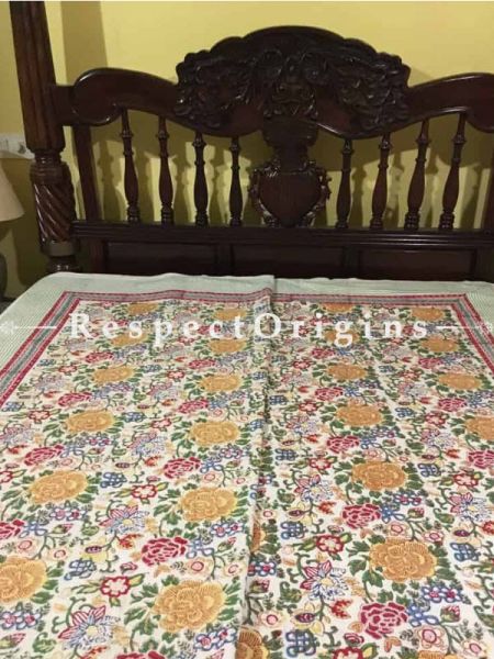 Buy Cream Floral Jaipur Bedspread Set; 2 Pillow Cases included; 90x110 in At RespectOrigins.com