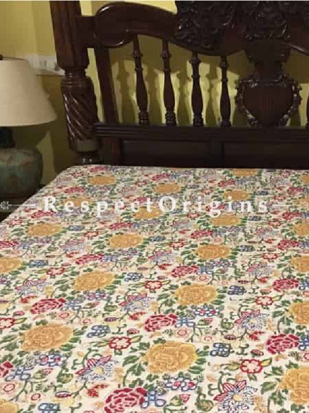 Buy Cream Floral Jaipur Bedspread Set; 2 Pillow Cases included; 90x110 in At RespectOrigins.com