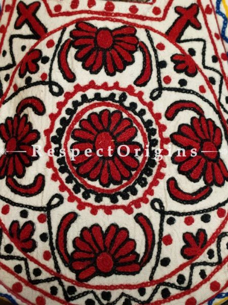 Richly Embroidered White Satin Lined Crewel Hand Bag; RespectOrigins.com