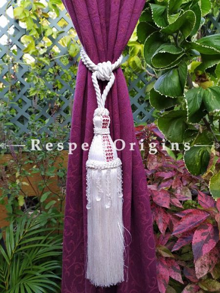 Buy Pair Of White Silken Curtain Tie-Back; 30 X 3 Inches  at RespectOrigins.com
