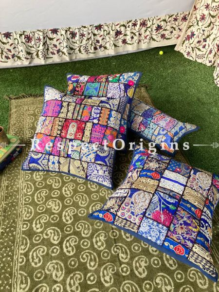 Kambadiya Embroidered Ethnic Throw n Floor Cushion cum Runner Gift Set; Purple; RespectOrigins.com