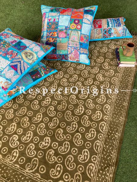 Kambadiya Embroidered Ethnic Throw n Floor Cushion cum Runner Gift Set; Sky Blue; RespectOrigins.com