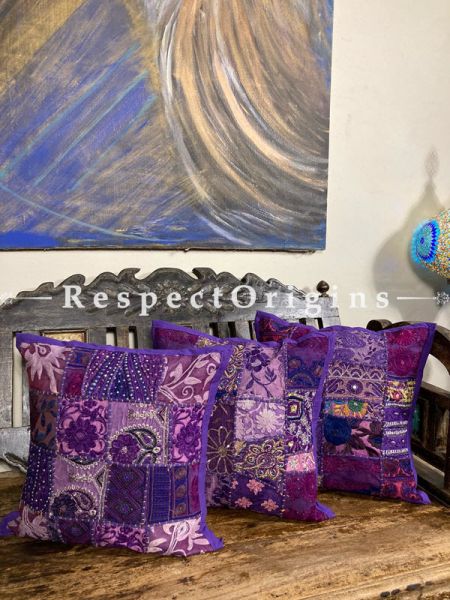 Kambadiya Embroidered Boho Throw n Lumbar Cushion cum Runner Gift Set; Violet ; RespectOrigins.com