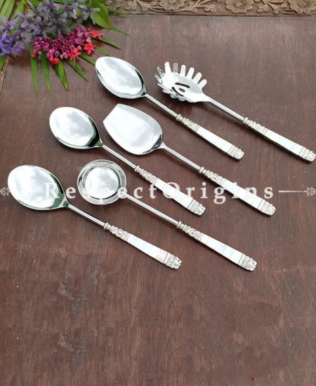 Mother of Pearl Serving Spoon Set of Six Pcs; Steel