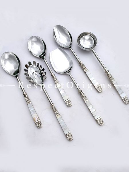 Mother of Pearl Serving Spoon Set of Six Pcs; Steel
