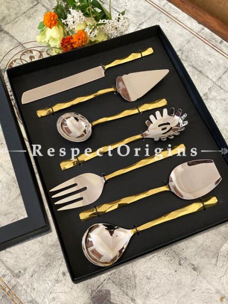 Vintage Styled Set of 7 Serving Cutlery Set; Includes Serving Spoon, Knife, Cake Server and Spaghetti Server; Size-12 Inches; RespectOrigins.com