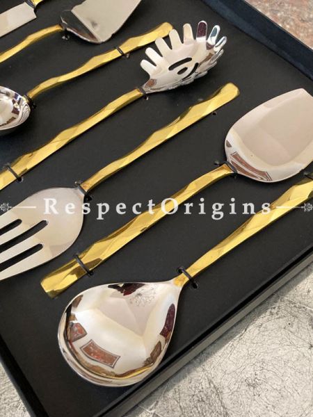 Vintage Styled Set of 7 Serving Cutlery Set; Includes Serving Spoon, Knife, Cake Server and Spaghetti Server; Size-12 Inches; RespectOrigins.com