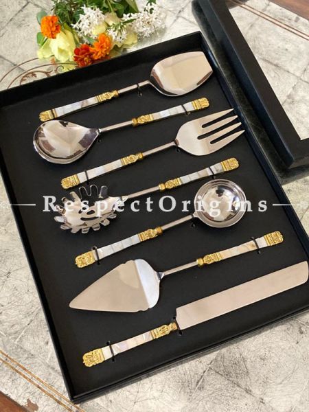 Elegant and Sleek Set of 7 Serving Cutlery Set; Includes Serving Spoon