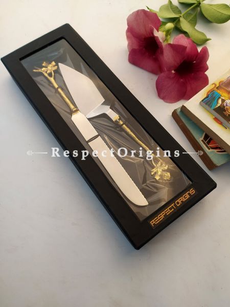 Handcrafted Cake Serving Set with Gold Coated handle Stainless Steel ; 12 Inches; RespectOrigins.com