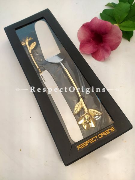 Handcrafted Cake Serving Set with Gold Coated floral Design Handle; 12 Inches; RespectOrigins.com