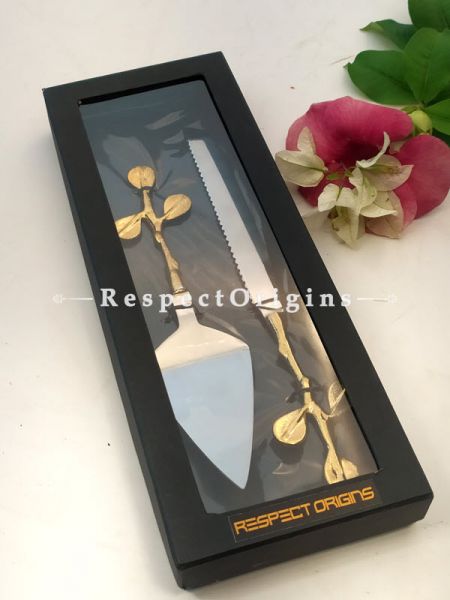 Hand-beaten Brass with Gold Coating Cake Server Gift Set ; 12 Inches; RespectOrigins.com