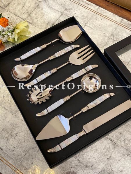 Designer Set of 7 Serving Cutlery Set; Includes Serving Spoon