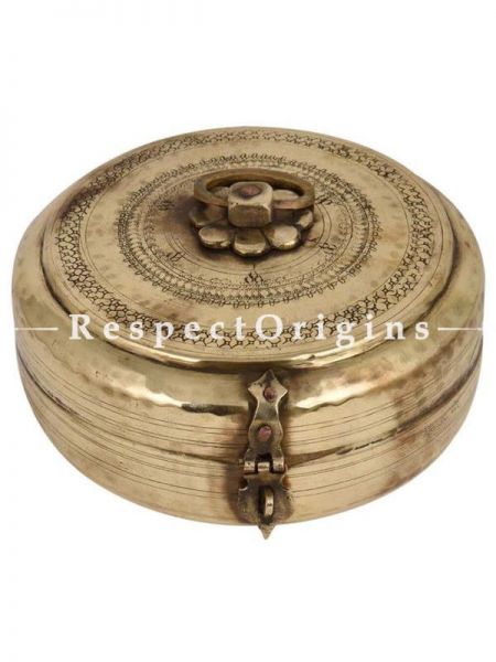 Buy Round Ethnic Brass Roti, Tortella Box, Collectibles, Keepsake Box, With Latch and Handle At RespectOrigins.com
