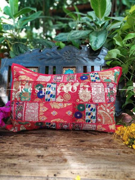 Decorative White and Red Lumbar Throw Embroidered Cushion Covers Pair Christmas Gift Set; Cotton; Dry Clean Only; 25x15 inches; RespectOrigins.com